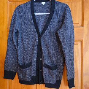J. Crew Black and Gray Herringbone Cardigan